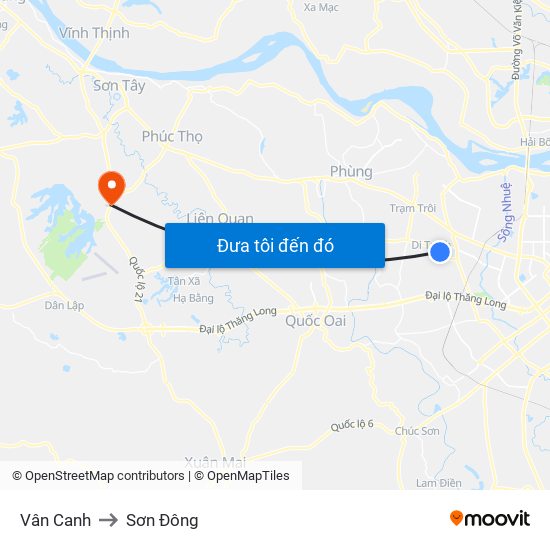 Vân Canh to Sơn Đông map