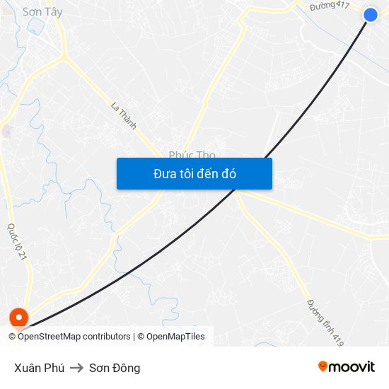 Xuân Phú to Sơn Đông map