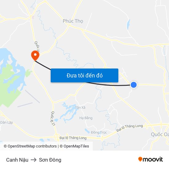 Canh Nậu to Sơn Đông map