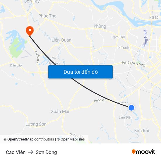 Cao Viên to Sơn Đông map