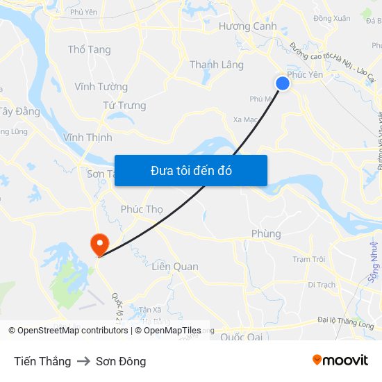 Tiến Thắng to Sơn Đông map