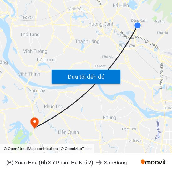 (B) Xuân Hòa (Đh Sư Phạm Hà Nội 2) to Sơn Đông map