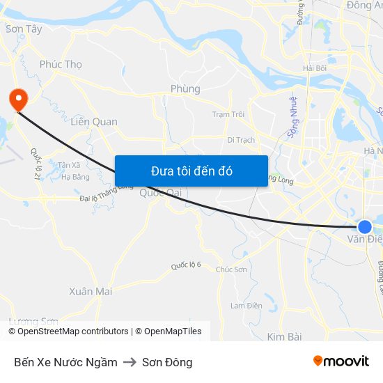Bến Xe Nước Ngầm to Sơn Đông map