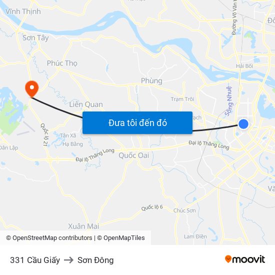 331 Cầu Giấy to Sơn Đông map