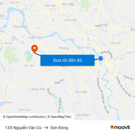 135 Nguyễn Văn Cừ to Sơn Đông map