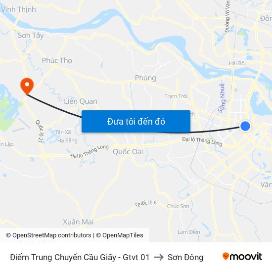 Điểm Trung Chuyển Cầu Giấy - Gtvt 01 to Sơn Đông map