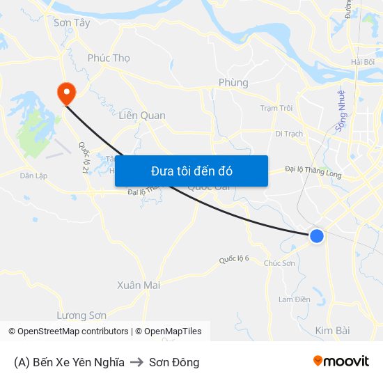 (A) Bến Xe Yên Nghĩa to Sơn Đông map