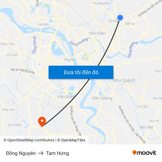 Đồng Nguyên to Tam Hưng map