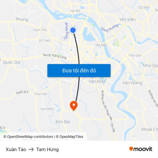 Xuân Tảo to Tam Hưng map