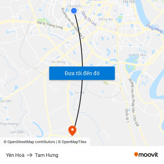 Yên Hoà to Tam Hưng map