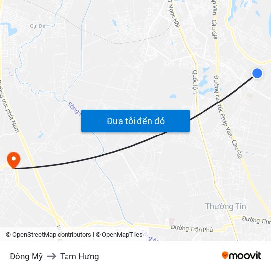 Đông Mỹ to Tam Hưng map