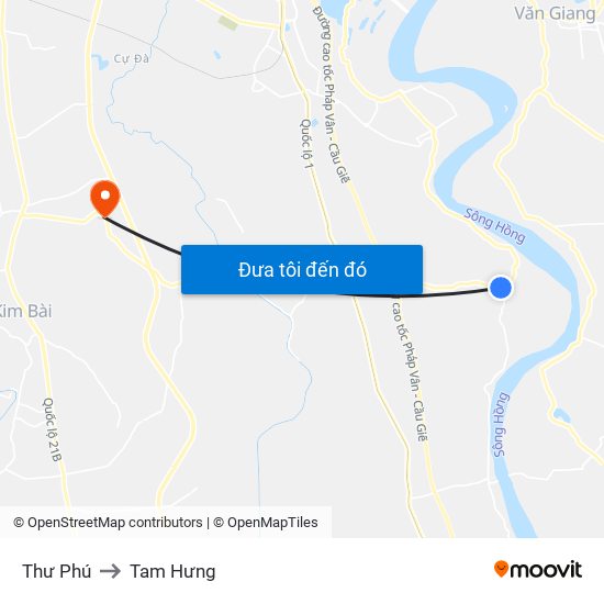 Thư Phú to Tam Hưng map