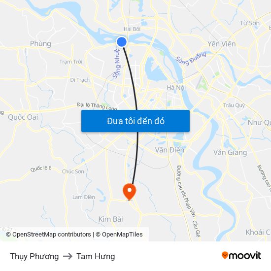 Thụy Phương to Tam Hưng map
