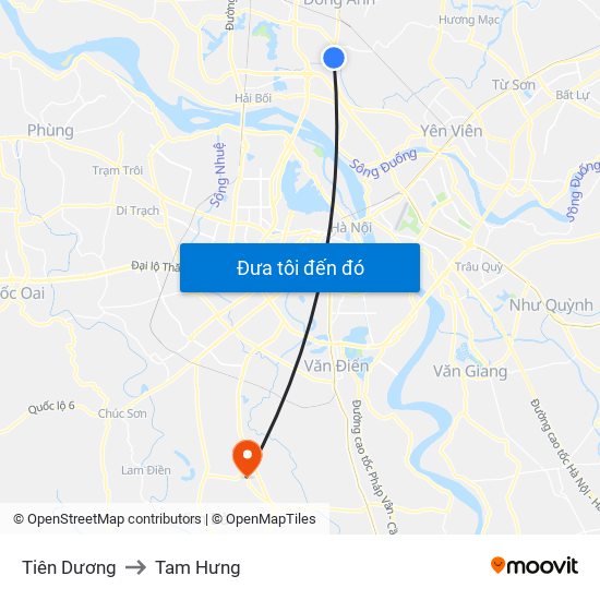 Tiên Dương to Tam Hưng map