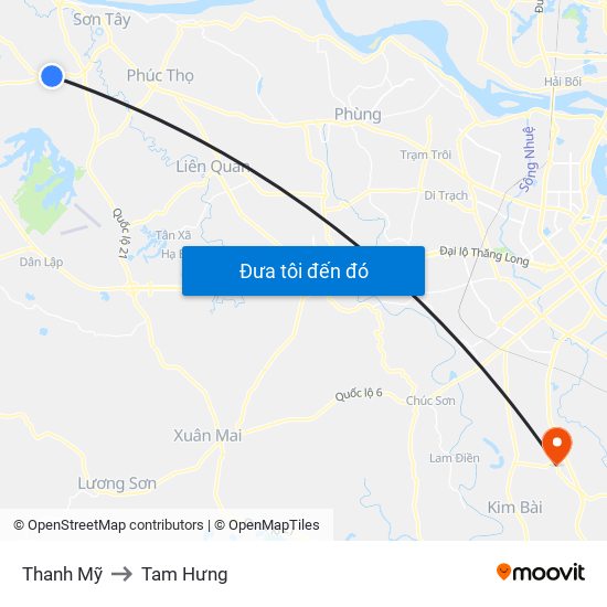 Thanh Mỹ to Tam Hưng map