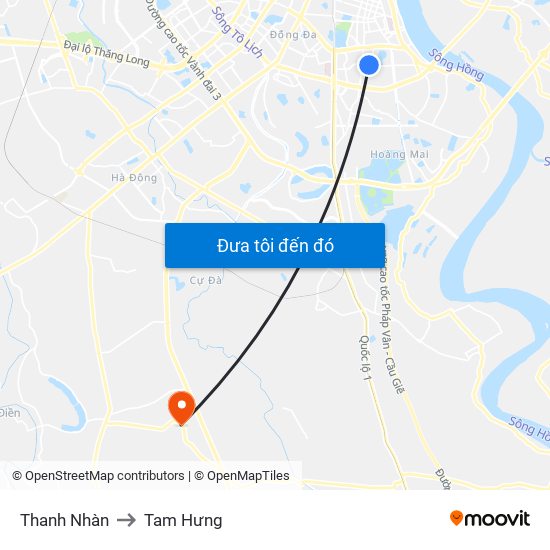 Thanh Nhàn to Tam Hưng map