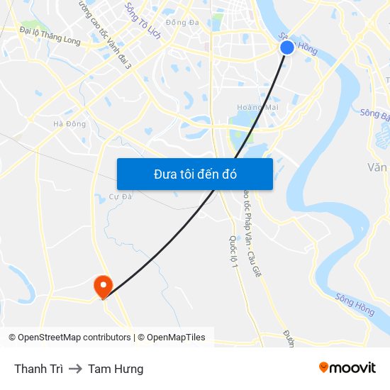 Thanh Trì to Tam Hưng map