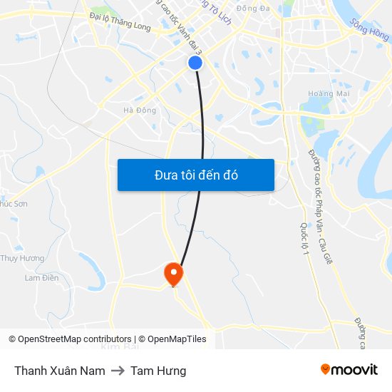 Thanh Xuân Nam to Tam Hưng map