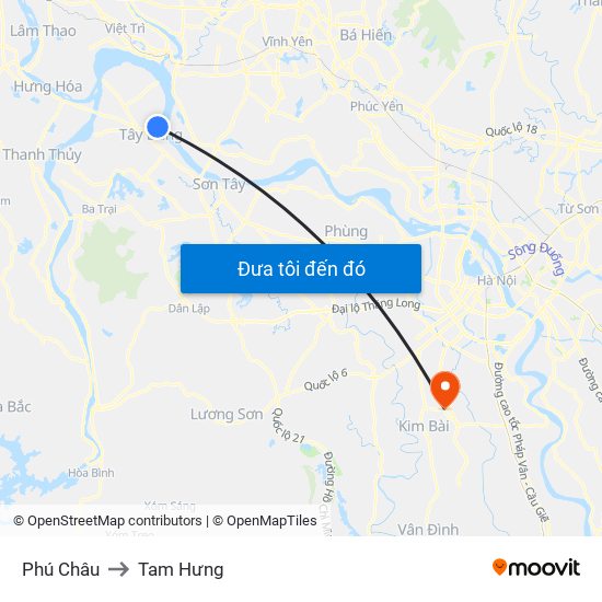 Phú Châu to Tam Hưng map