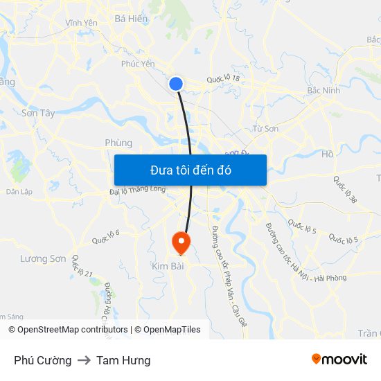 Phú Cường to Tam Hưng map