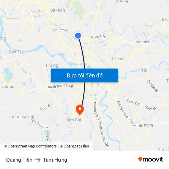 Quang Tiến to Tam Hưng map