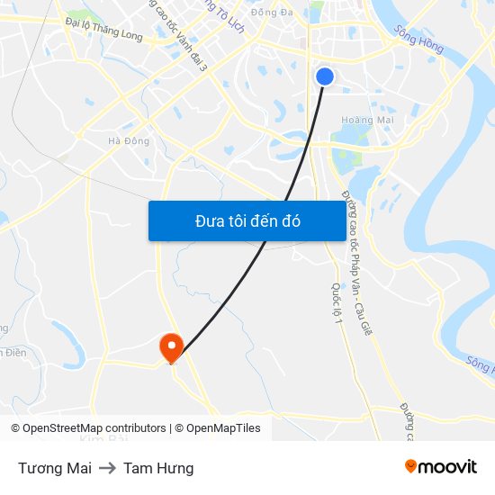 Tương Mai to Tam Hưng map