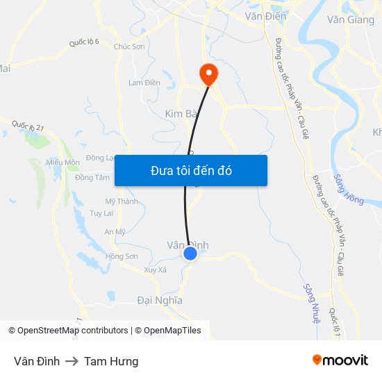 Vân Đình to Tam Hưng map