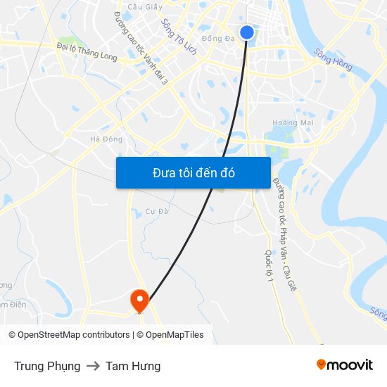 Trung Phụng to Tam Hưng map