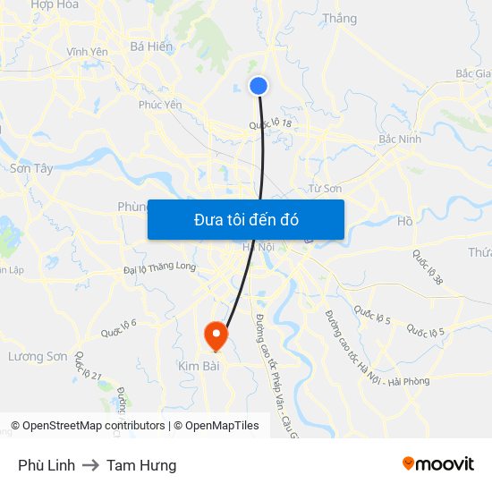 Phù Linh to Tam Hưng map