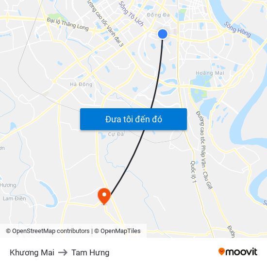 Khương Mai to Tam Hưng map