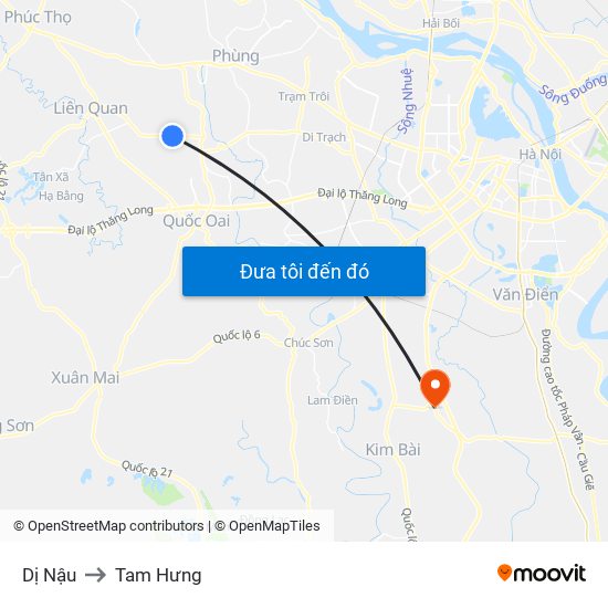 Dị Nậu to Tam Hưng map