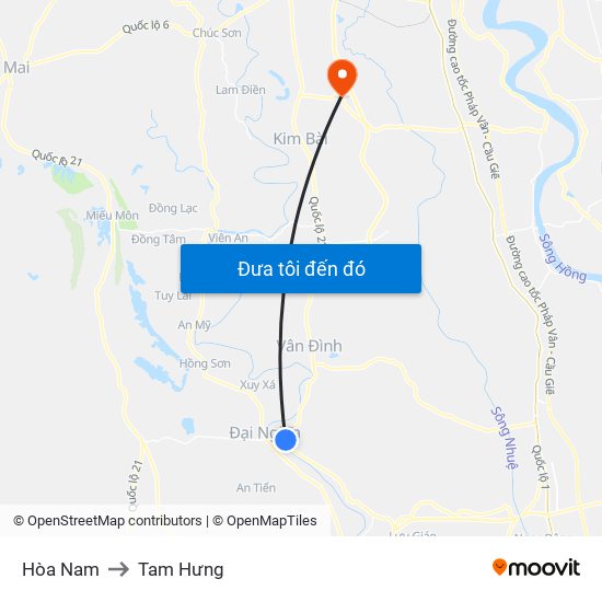 Hòa Nam to Tam Hưng map