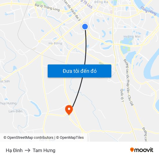 Hạ Đình to Tam Hưng map