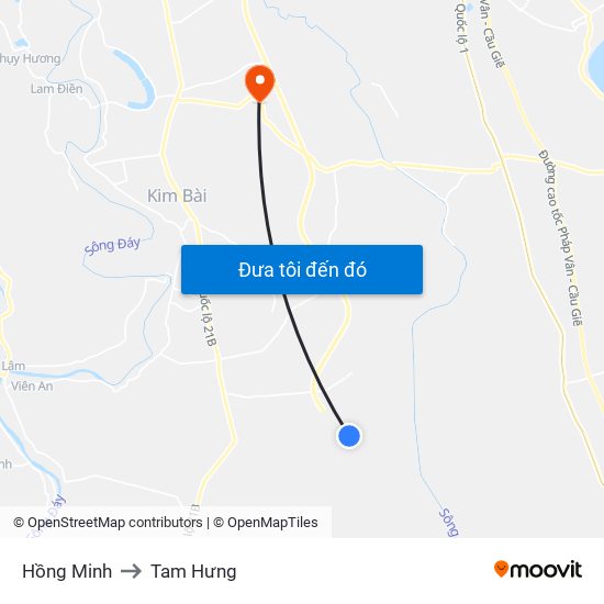 Hồng Minh to Tam Hưng map