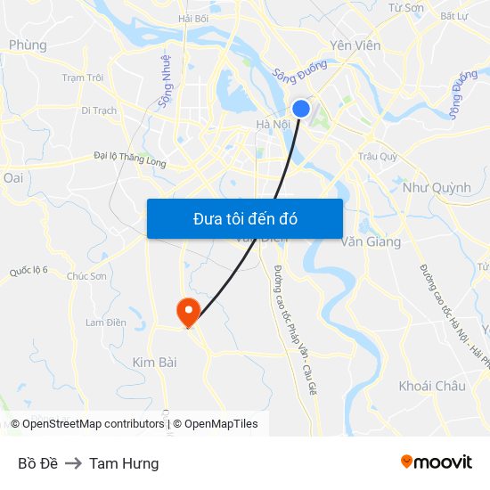 Bồ Đề to Tam Hưng map