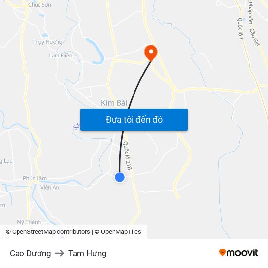 Cao Dương to Tam Hưng map