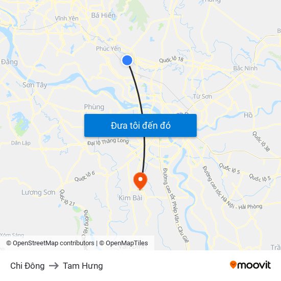 Chi Đông to Tam Hưng map