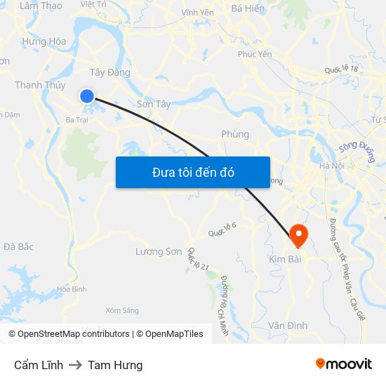 Cẩm Lĩnh to Tam Hưng map