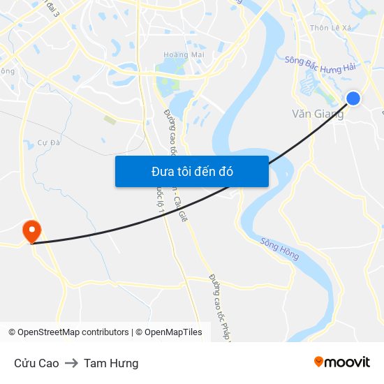 Cửu Cao to Tam Hưng map