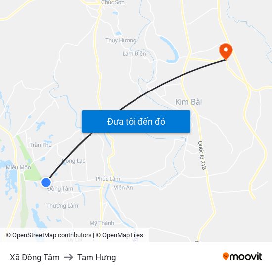 Xã Đồng Tâm to Tam Hưng map