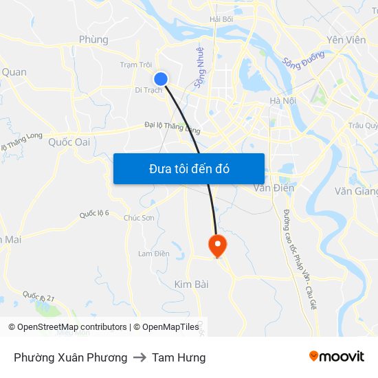 Phường Xuân Phương to Tam Hưng map