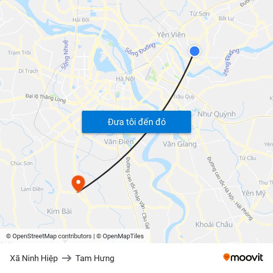Xã Ninh Hiệp to Tam Hưng map