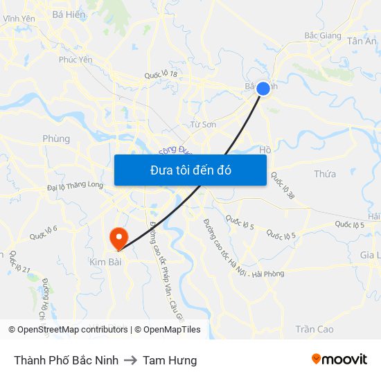 Thành Phố Bắc Ninh to Tam Hưng map