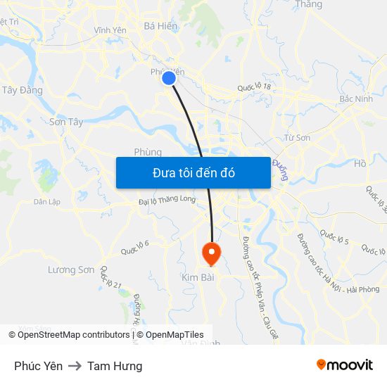 Phúc Yên to Tam Hưng map