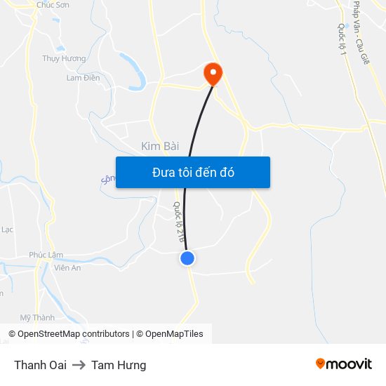 Thanh Oai to Tam Hưng map