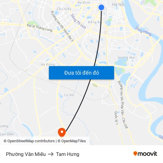 Phường Văn Miếu to Tam Hưng map