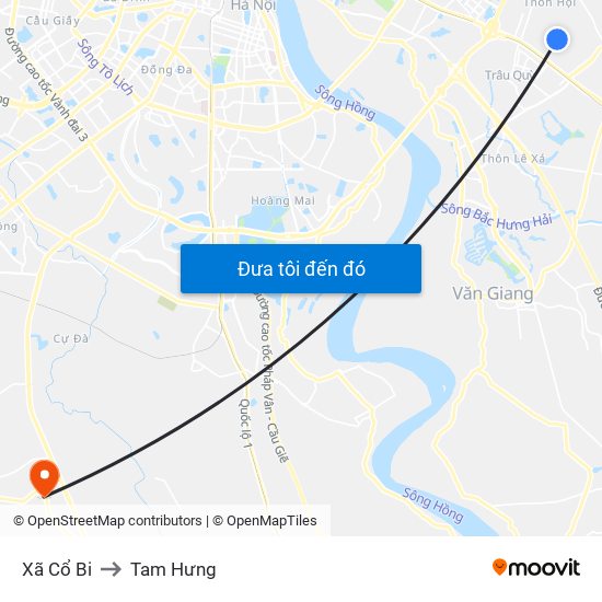 Xã Cổ Bi to Tam Hưng map
