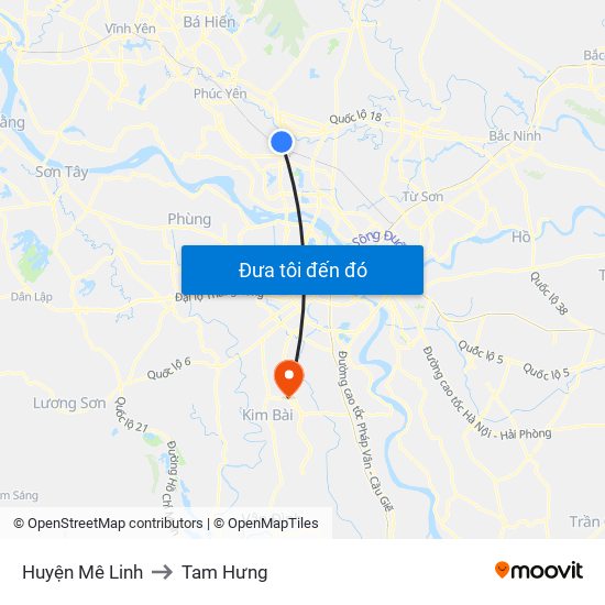 Huyện Mê Linh to Tam Hưng map