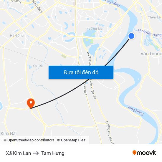 Xã Kim Lan to Tam Hưng map