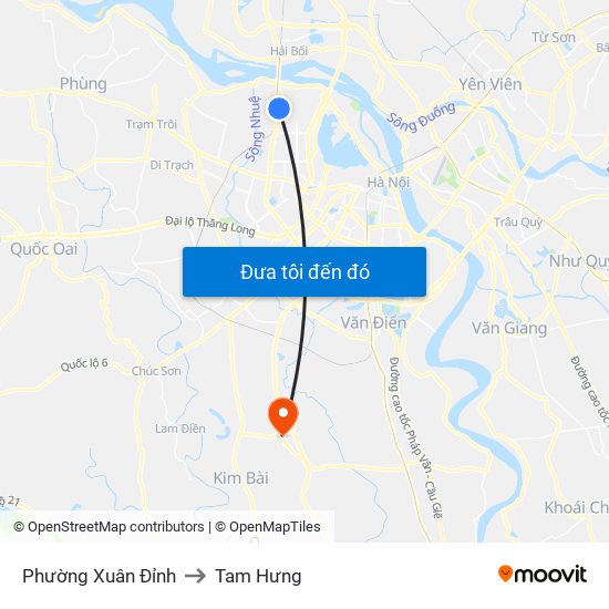 Phường Xuân Đỉnh to Tam Hưng map